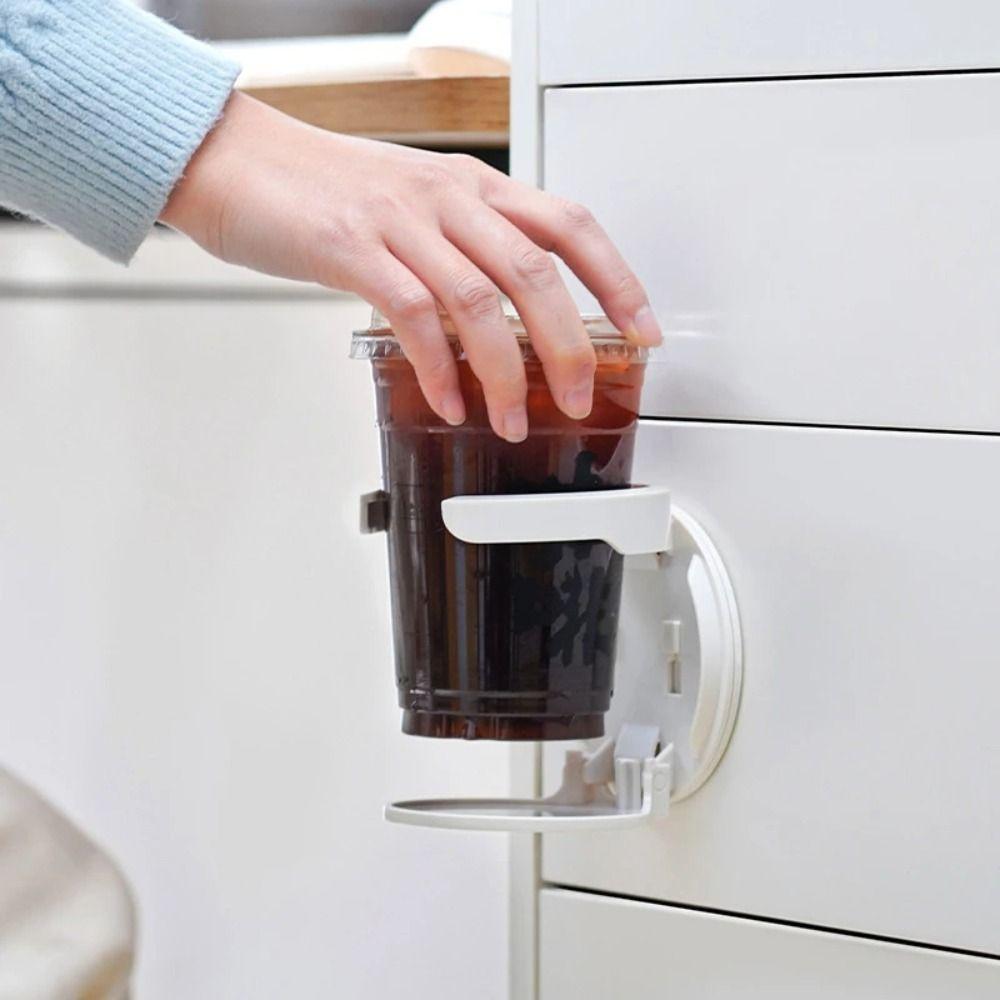 Durable Wall-Mounted Round Cup Holder Foldable Self-Adhesive Drink Holder Space-Saving Multipurpose Wall Bottle Rack