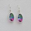 Oval Watermelon Tourmaline Quartz Earrings, 925 Sterling Silver Bezel Earring