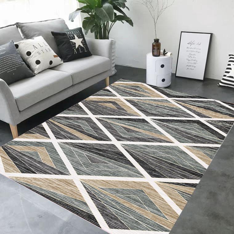 3D Geprint Geometrisch Patroon Tapijt Scandinavisch Minimalistisch Ontwerp Woonkamer Mat Vloerkleed Huisdecoratie Gouden Accent Bank Vloer Decoratie