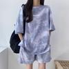 Women T Shirt Shorts Set Casual Tie Dye Loose Wide Leg Middle Shorts with Pockets Soft Summer Shorts Sets
