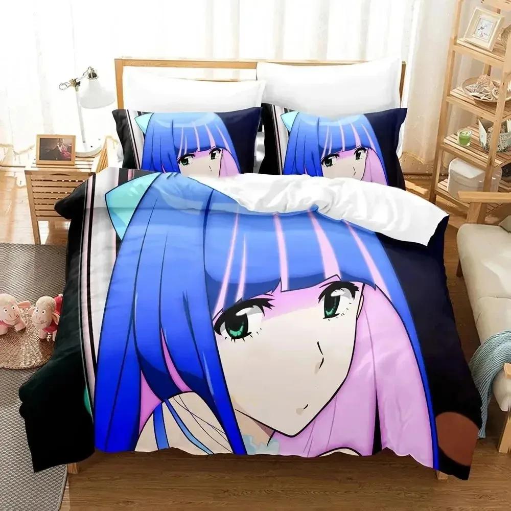 Anime Panty Stocking Garterbelt Beddengoedset voor jongens en meisjes, tweepersoons (queen size), dekbedovertrek, kussensloop, bed, jongens, volwassenen, huistextiel