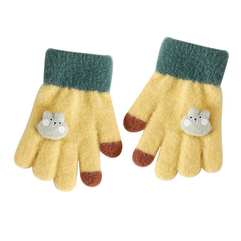 ColdSeason Plus Velvet Children's Warm Gloves Thickened Five Finger Baby Cold Yarn Cute Gloves for Girls Thickened Gloves