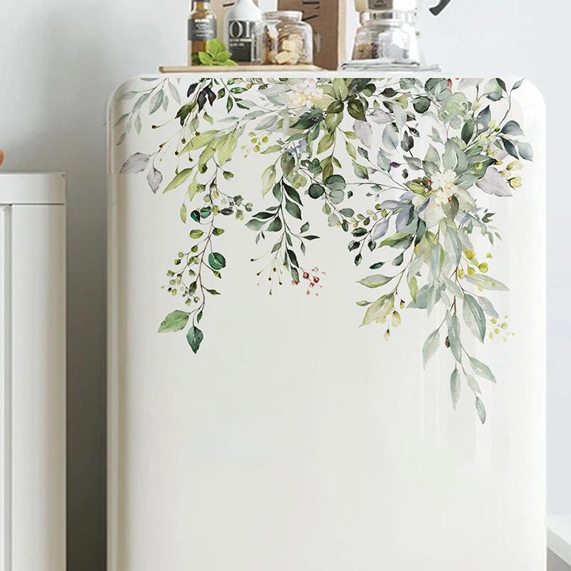 Green Plant Leaves Wall Sticker Bathroom Toilet Decor Living Room Cabinet Home
