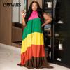 Robe trapèze longue sans manches à imprimé patchwork de couleurs contrastées pour femmes de grande taille