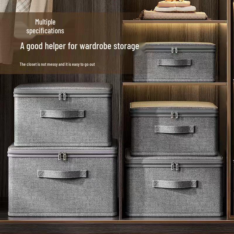 Household Flip-Top Cationic Storage Box with Lock, Large Capacity Wardrobe and Bedroom Clothes Organizer