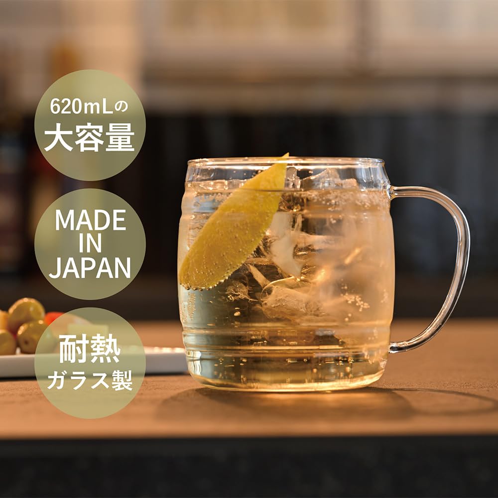HARIO Glass Barrel 620mL Beer Glass Dishwasher and Microwave Made In Heat-Resistant Mug, Safe, Japan, HGB-620-M