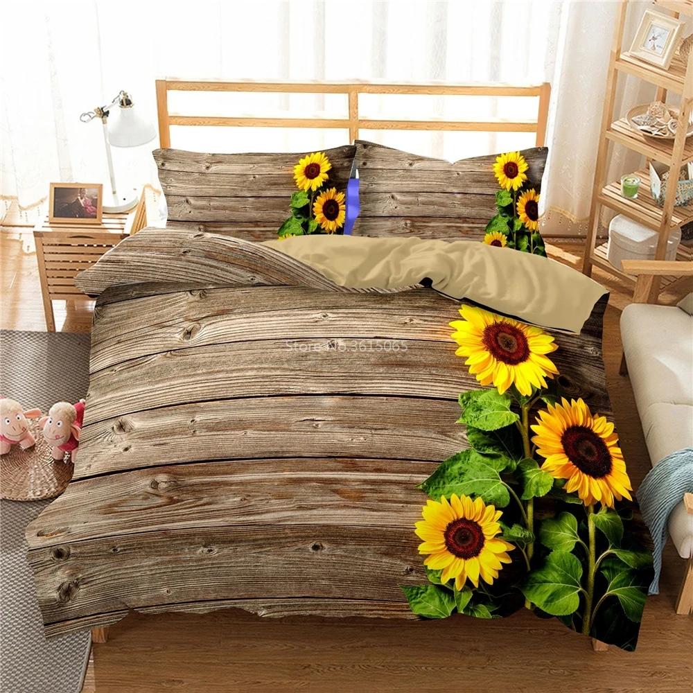 Plant Scenery Series Pattern Bedding Set 3d Sunflower Duvet Cover Set with Pillowcases Europe/Australia/USA Twin Queen King Size