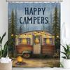 Happy Campers In Cartoon Forest Print Shower Curtain Bathroom Decoration Curtain,Hanging Curtain With Hooks Machine Washable