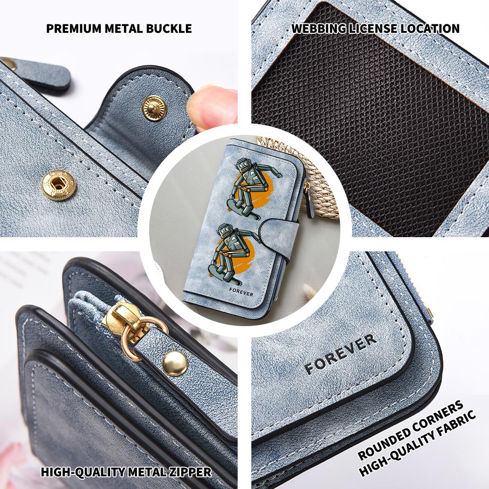 Cartoon Robot Skate Print Long Wallet Fashion Faux Leather Casual Purse for Cards Cash Holder