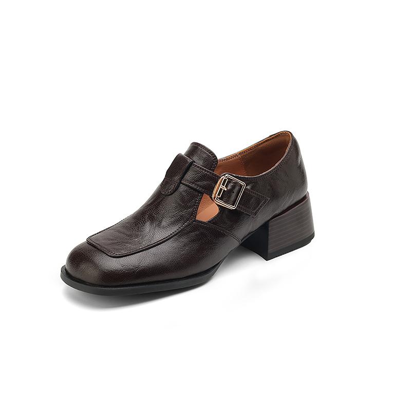 2024 Nowe Damskie Czółenka na Platformach z Prawdziwej Skóry Zwięzłe Podstawowe Buty Kobieta Klamra Wiosna Lato Casualowe Buty do Pracy Styl Retro