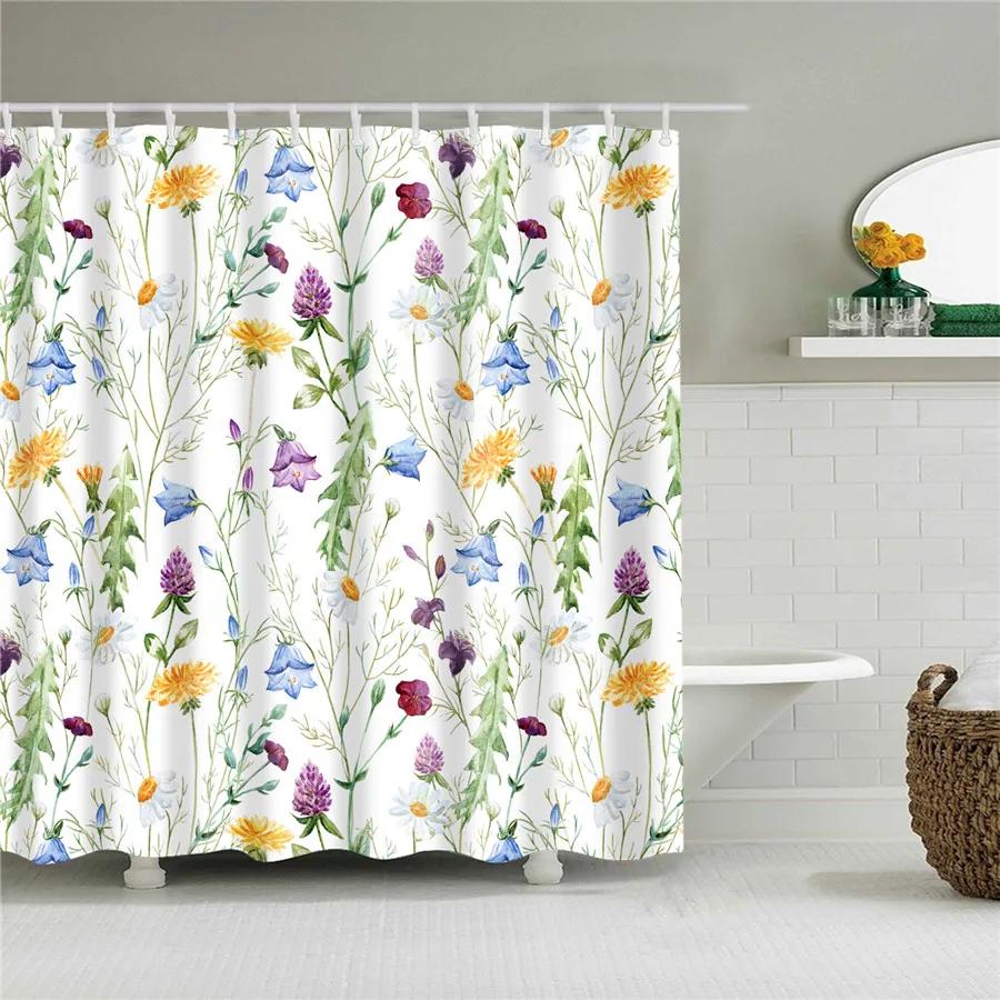 Flower Dandelion Red Rose Small Fresh Shower Curtains Bathroom Curtain Set Frabic Waterproof Polyester Bathroom Decor With Hooks