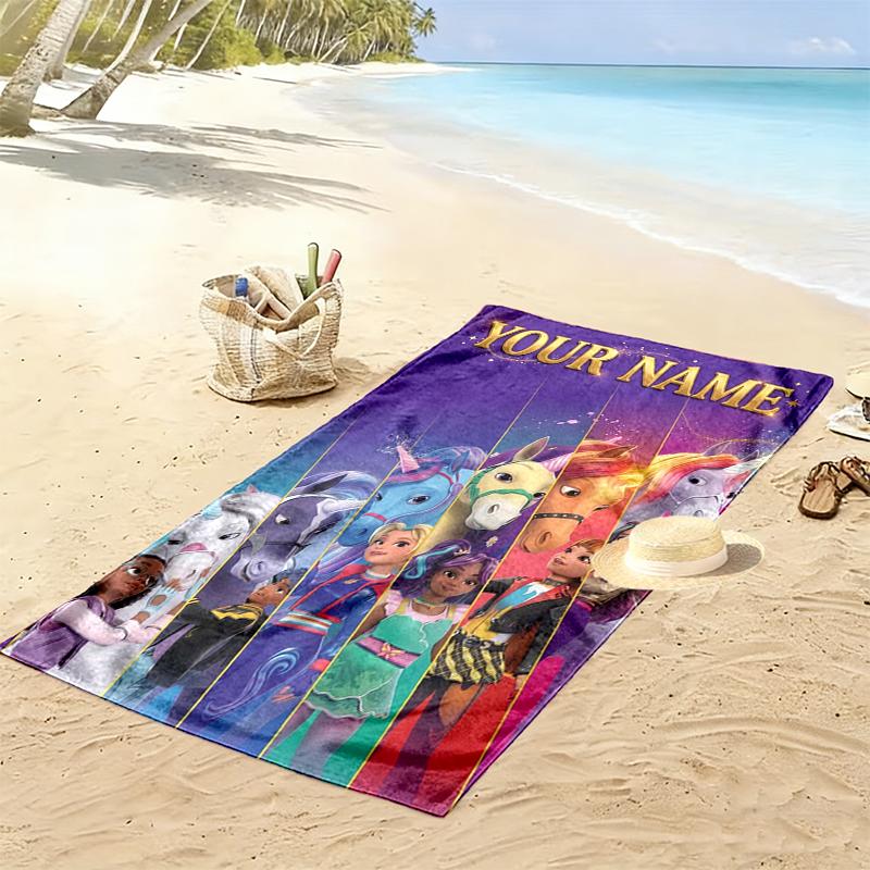Gepersonaliseerde Naam Eenhoorn Academie Print Strandlaken, Groot Zacht Sneldrogend Handdoek voor Strand Camping Zwemmen_xia