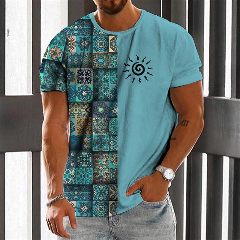 Vintage Ethnic Graphics T-shirts Summer Fashion Short Sleeve O Neck 3D Sun Printed