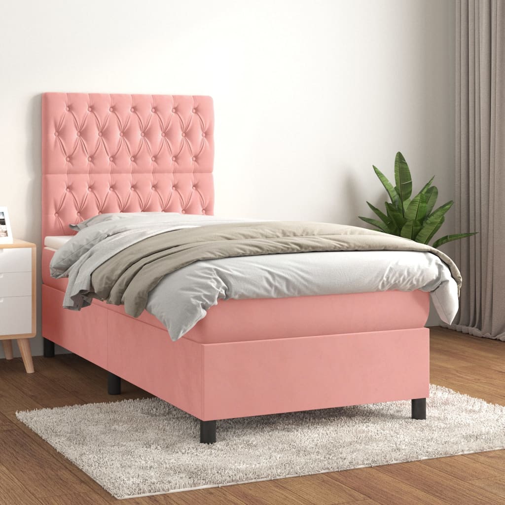 Pink Box Spring Bed with Mattress 80x200 Cm Velvet