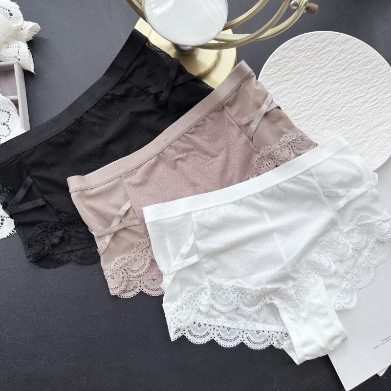 Women's Spring and Summer Sexy Ice Screen Lace Side Mid Waist Underwear
