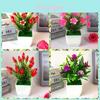 Plastic Lily And Rose Miniature Potted Plant Set With Realistic Faux Flowers For Home Decor