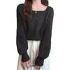 Cable Knit Pullover Sweater with Square Puff and Short J-Scott Women's Neck, Sleeves, Length, Black, JS125-BK-M