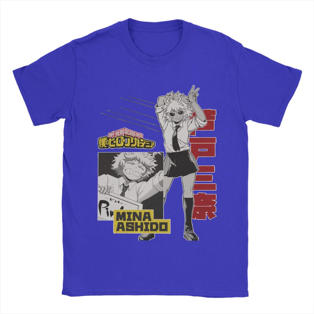 Vintage Mina Ashido Hero Style Tshirts Men O-neck Short Sleeve Clothes Boku No My Hero Academia Manga 100%Cotton Summer Clothes