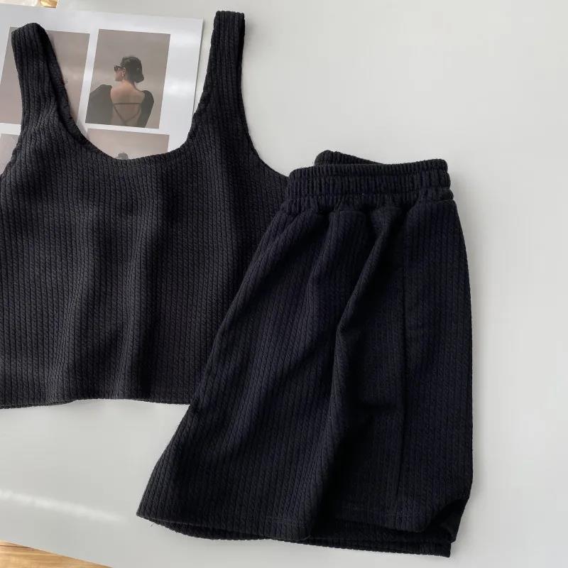 Dam Casual Sommar Topp och Shorts Set för Kvinnor Träningsdräkt Tvådelad Kostym Dam Sport Ärmlös Klassisk Damkostym