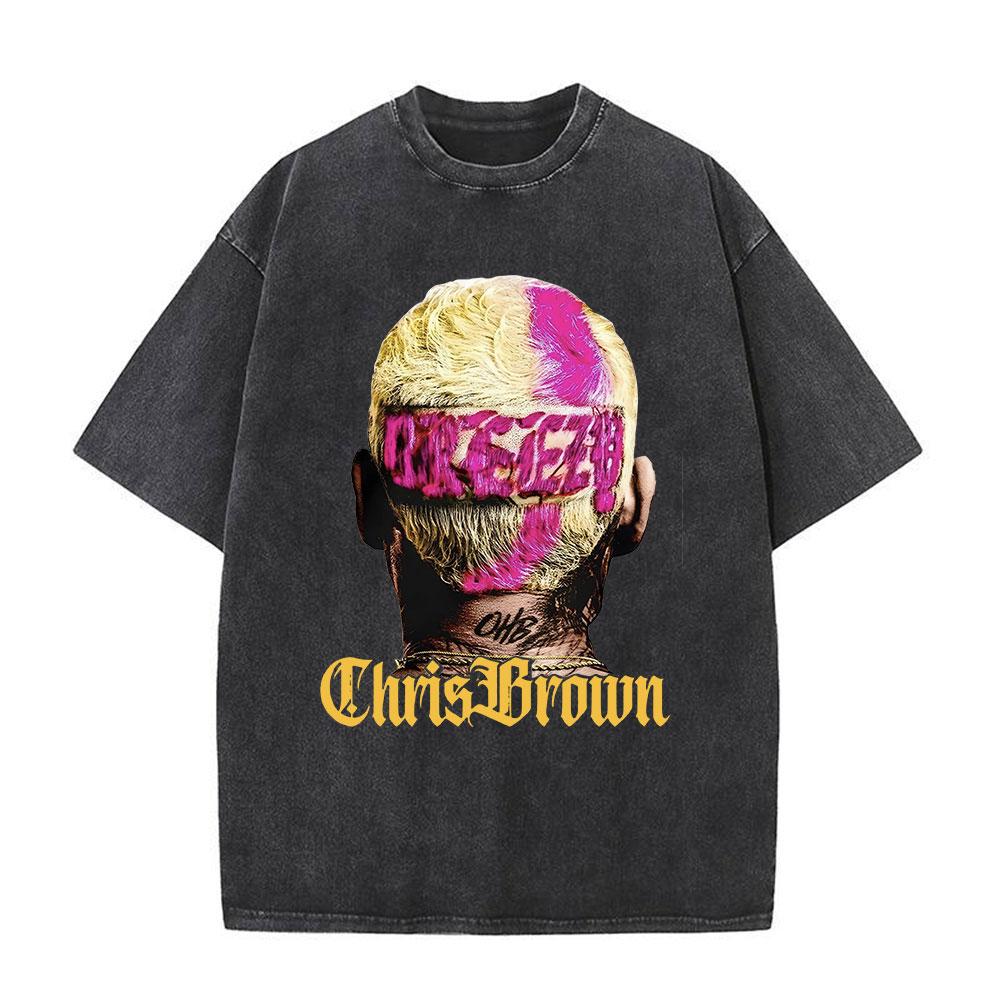 Rapper Chris Brown Breezy Big Face Graphic Vintage Washed TShirts Men Women Harajuku ONeck Cotton Casual Short Sleeve T Shirts