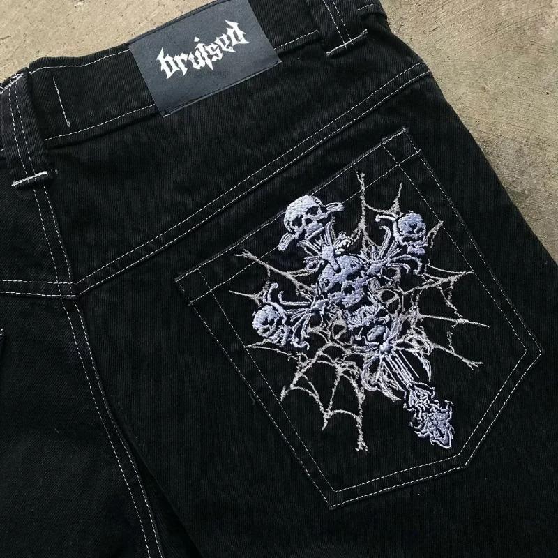 RogueWave American Street Hip-hop Punk Rock Fashion Versatile Jeans Men Harajuku Y2K Casual Gothic Straight Wide-leg Pants Women