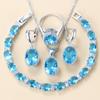 Mariage/Fête Nouveaux Ensembles de Bijoux Tendance Bleu Ciel Boucles d'Oreilles/Bracelet et Bague pour Femmes Zircon 8 Couleurs