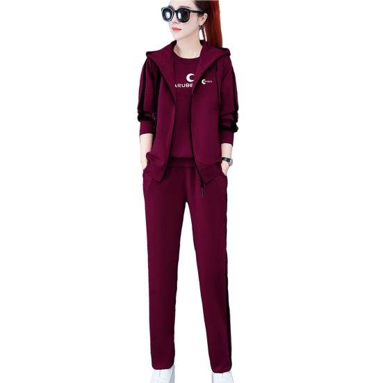 3 Pcs/Set Women Coat Top Pants Set Color Matching Soft Thick Hooded Long Sleeves Zipper Elastic Cuff Lady