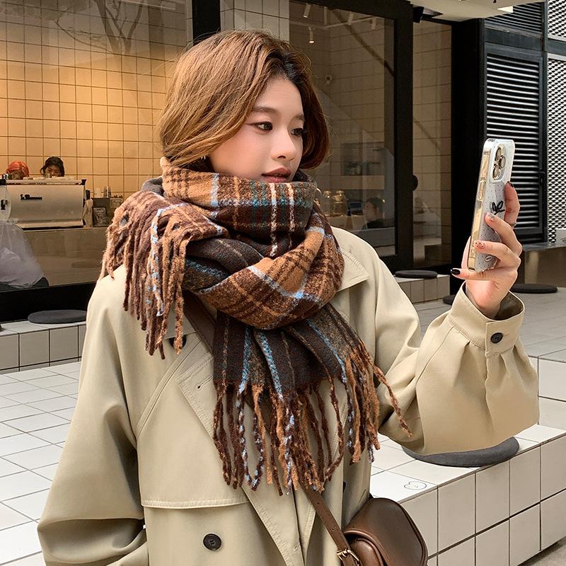 Autumn and Winter Small Fresh Imitation Cashmere Scarf Shawl Warm Couple Versatile Plaid Scarf