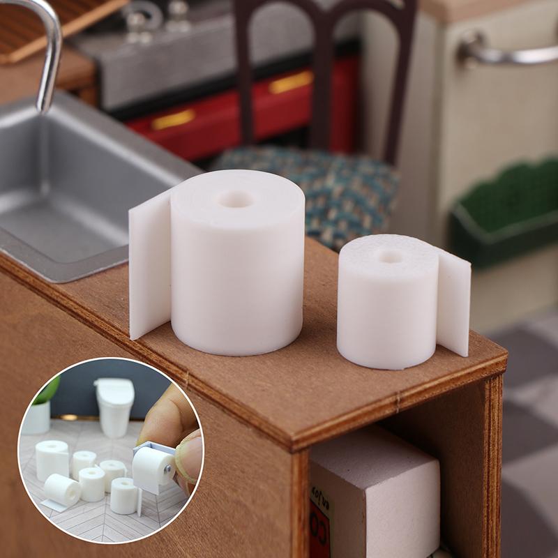 1/10Pcs 1:12 Simulation Rolls Toilet Paper Model Doll Mini Bathroom Tissue Paper Holder Decor Micro Scene Construction Props