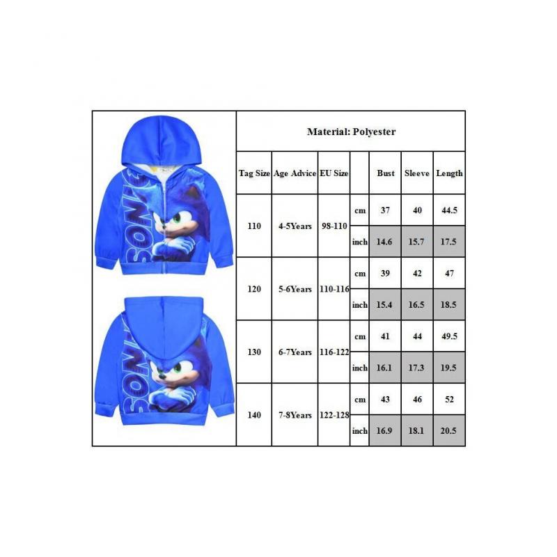 Moletom com Zíper e Capuz Jaqueta Esportiva Manga Longa Outerwear Infantil Sonic The Hedgehog