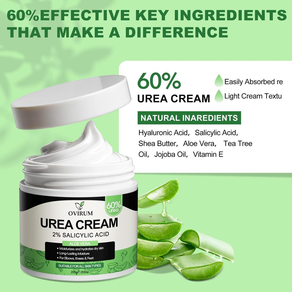 60% Urea Cream+2% Salicylic Acid, For Rough Feet And Hands, With Aloe Vera, Exfoliating & Moisturizing, Non-Greasy, Softens & Smooths-200G