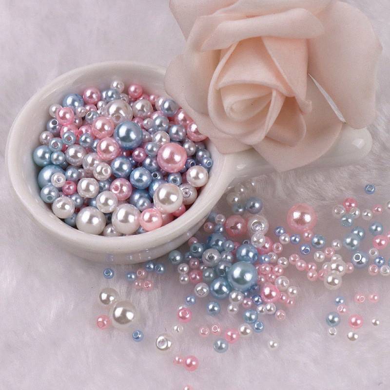 DIY Colorful Pearls Mix Size Beads With Hole Imitation Pearl Jewelry Making