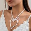 Halskette für Frauen, Kunstperle, großes Herz, Anhänger, hohle Kette, Schleife, Dekor, verstellbar