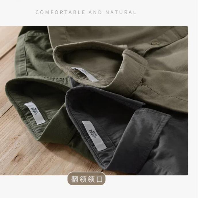 Spring and Fall Long Sleeve Men Shirts Japanese Style Casual Shirt 100 Cotton Workwear Men Tops Turn-down Collar Slim Fit Shirt with Pocket