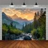 Mountain Valley Dusk Tapestry: Scenic Wilderness BeautyWall Decoration Background Cloth, Bedroom Room Home Decoration
