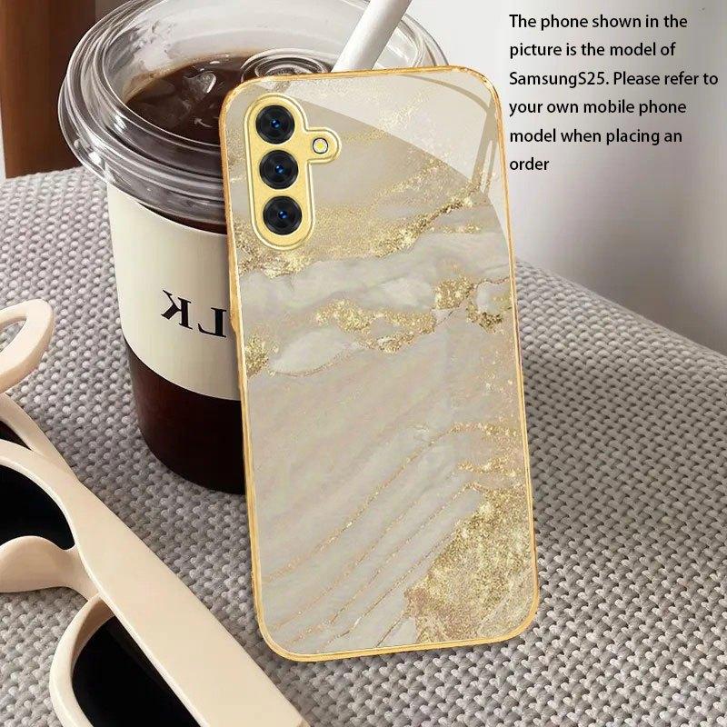 Gold Textured Patterned Glass Phone Case Suitable for Samsung Galaxy S26 S25 S24 S22 S21 S20 FE/Ultra/Plus Anti Drop Back Cover