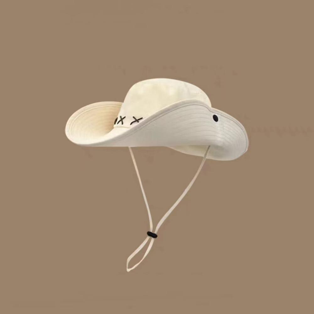 Fashion Breathable Western Cowboy Hat Solid Color Adjustable Wide Brim Sun Hat Climbing Retro Fisherman Sunshade Cap Woman