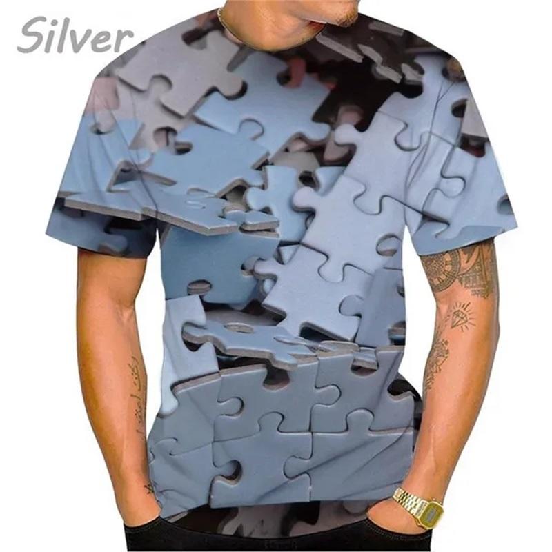 Camisetas gráficas de quebra-cabeça impressas em 3D para homens e mulheres, manga curta, camisetas engraçadas casuais, camisetas grandes para homens, hip-hop, streetwear