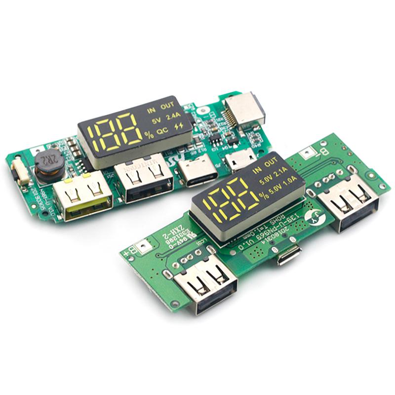 LED Dobbel USB 5V 2.4A Mikro/Type-C USB Mobil Powerbank 18650 Lademodul Litiumbatteriladerkort