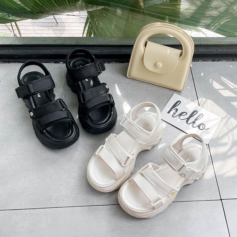 Women's Sports-Style Heeled Sandals Summer New Fashion Sponge Cake Thick Soled Shoes Internet Famous Soft Soled Beach Casual