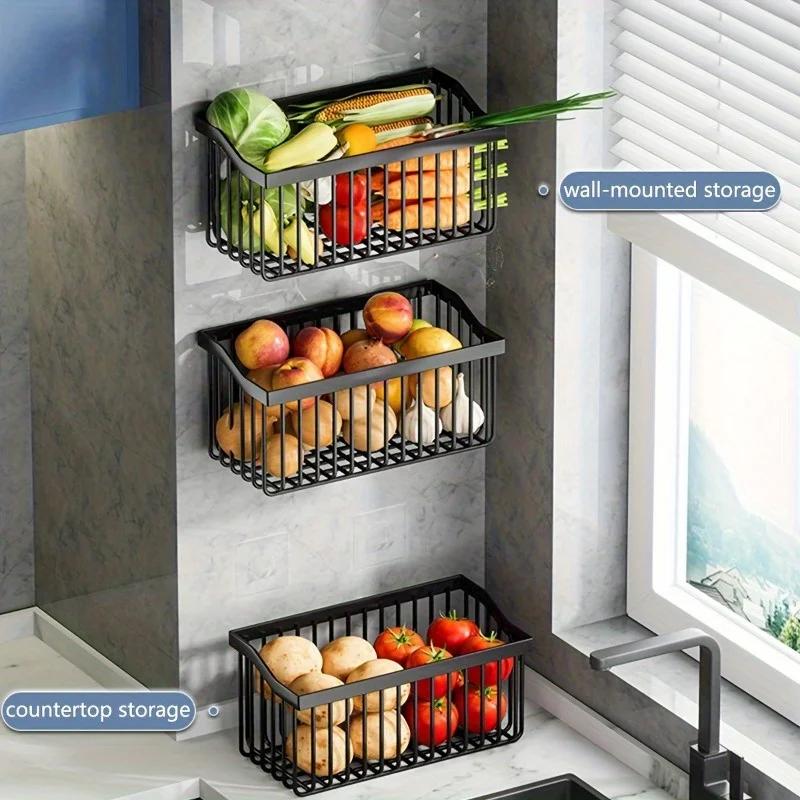1pc Fruit and Vegetable Basket, Vegetable Fresh Keeping, Wall Mounted Storage Baskets, Kitchen Storage Metal Wire Fruit Basket