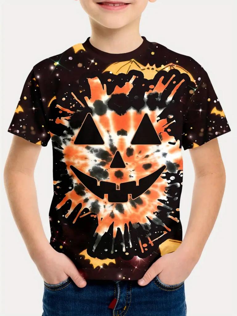 Halloween Boy's T-Shirt Pumpkin Pattern Summer Short Sleeves Skull Fashion Print Kids Tops 2-10y Party Gift Children's Clothing