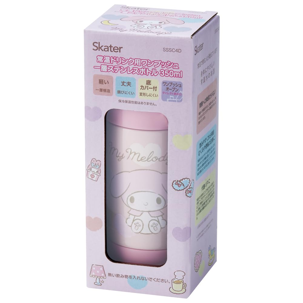 Skater Leichte Wasserflasche, Edelstahl, einlagige Becherflasche für Zimmertemperatur, 350 ml, One Push Direct Drinking, My Melody Sanrio