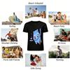Funny Blue Cat & Gentleman Bird Graphic Tee Unisex Casual Loose Fit Crewneck Short Sleeve Top Pure cotton T-shirt