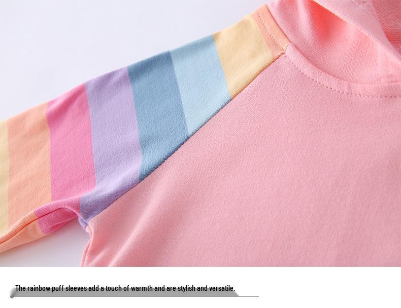 Kpop Demon Hunter Girls' Ruffle Rainbow Hooded Dress - Long Sleeve Princess Style