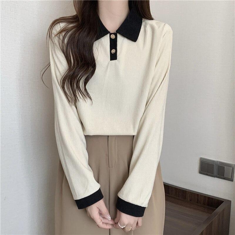 Stylish Vintage Patchwork Sweatshirts Long Sleeve T-shirts Y2k Tops Fashion Woman Blouse 2023 Streetwear Women Tees 28401