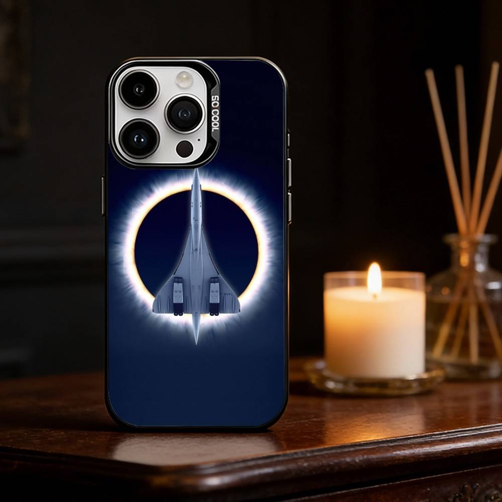 Coque de téléphone Concorde Air France Pour iPhone 17 16 15 14 13 12 11 Pro Max Plus Argent Noir Mat Housse