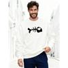 Men'S White Casual Sweatshirt with a Fishbone Pattern And Round Neck