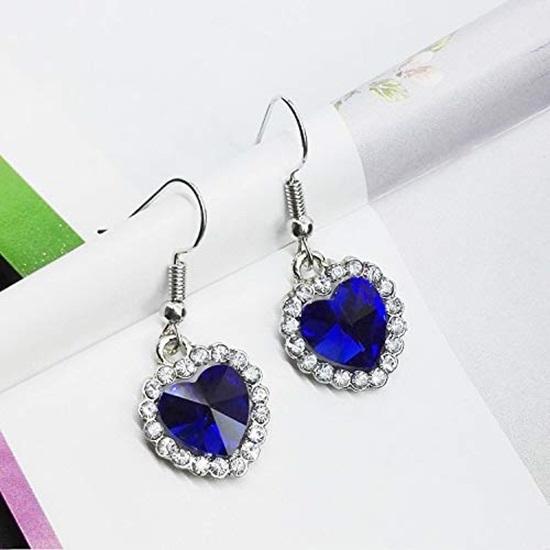 Valentine Special Mesmerizing Titanic Blue Ocean Heart Austrian Crystal Pendent Set Silver Plated Jewellery Set for Women