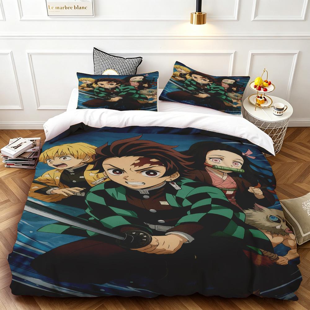 Nezuko 3-teilige Bettbezuggarnitur Dämonentöter Cartoon Bettwäsche-Set Deckenbezug Queen King für Kinder Teenager Schlafzimmer Dekoration